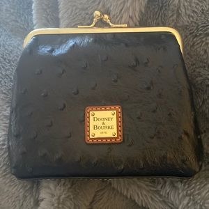 DOONEY & BOURKE BLACK OSTRICH-EMBOSSED FRAME COIN PURSE WALLET NWT